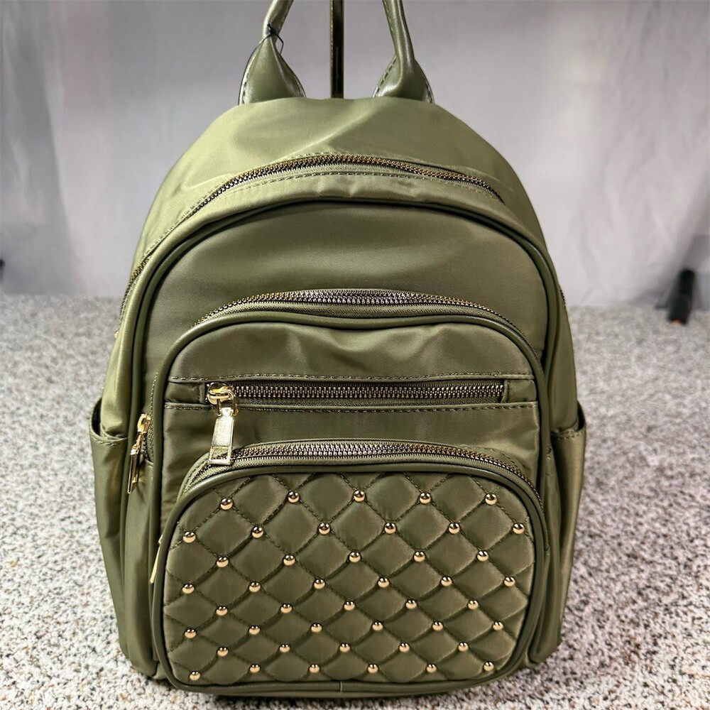 SHEIN Mini Backpack Purse Womens Olive Green Quilted Studded Multi-Zip